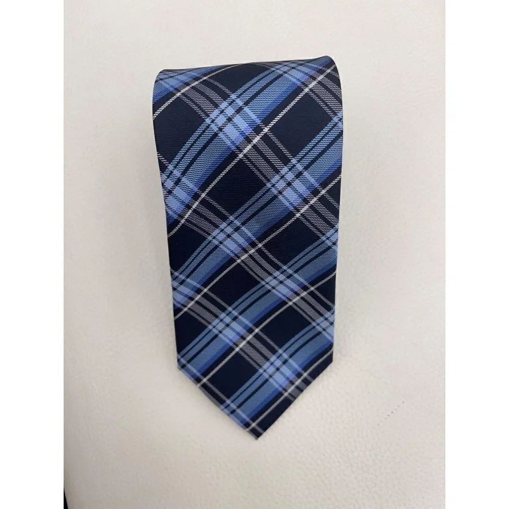 Bill Blass Essentials Hand Made Blue Plaid 60” Necktie